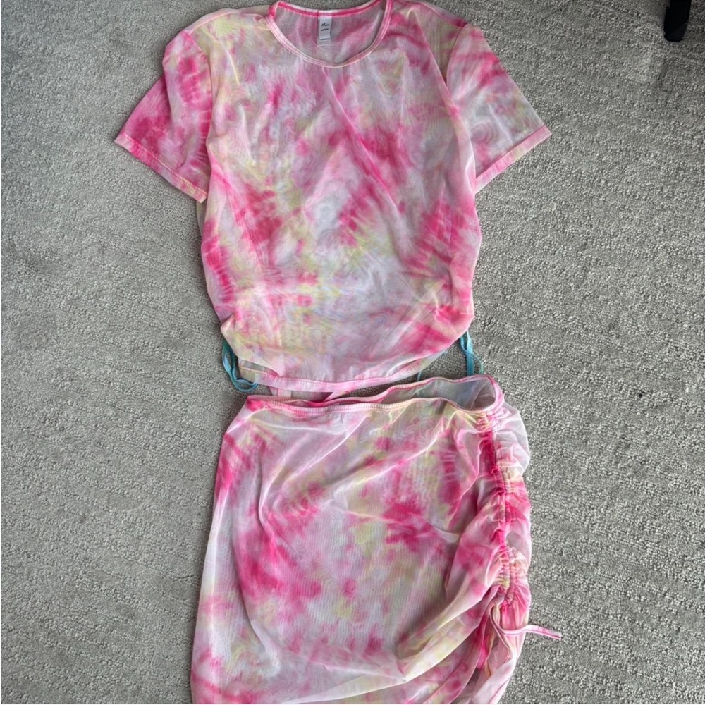 Oh Polly Pink and Yellow Tie-Dye Swim Coverup Set